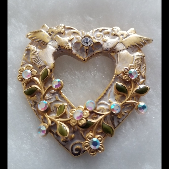 Aurora Borealis Rhinestone Heart Brooch Pin - Picture 3 of 10
